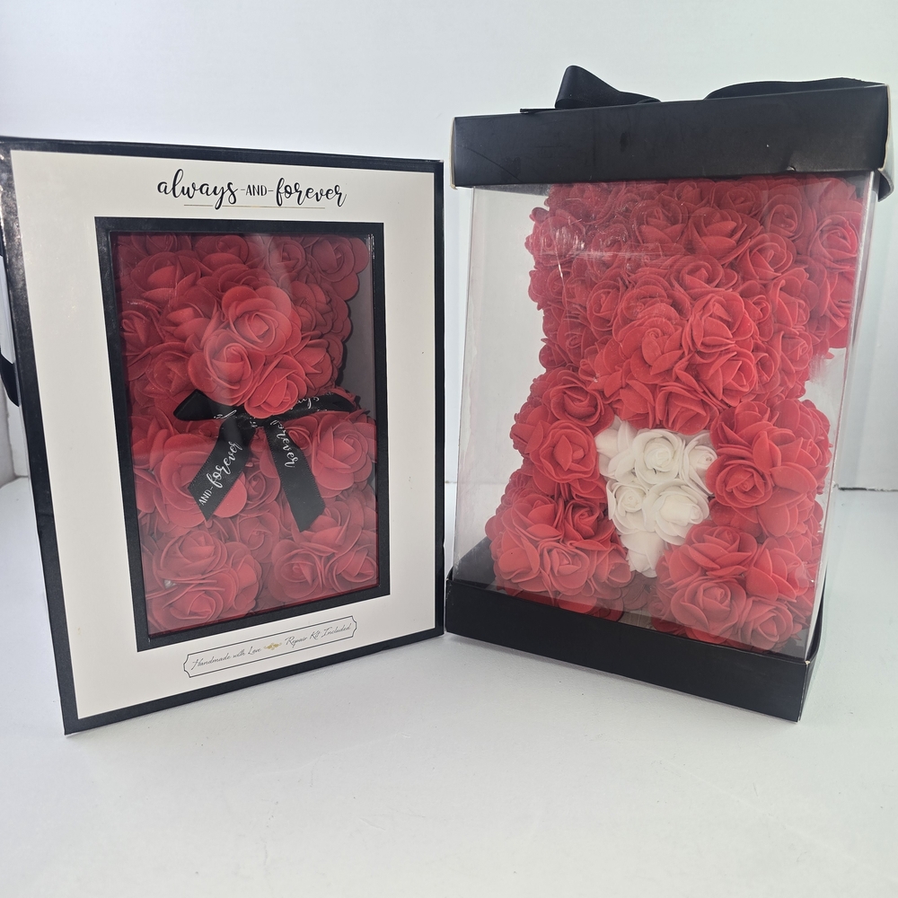 BUNDLE OF TWO Always And Forever Bear and Red And White Rose Bear